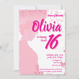 Cherry Blossom Sweet 16 Verjaardag Uitnodiging