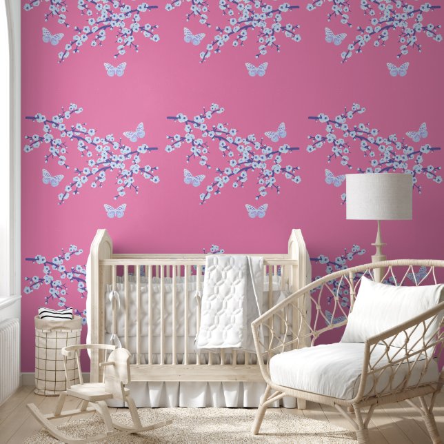 Cherry Blossom - tak vlinder 8a Behang (Kinderen)