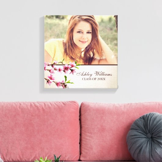 Cherry Blossom Tan Senior Afstuderen Canvas Afdruk (Insitu (Woonkamer))