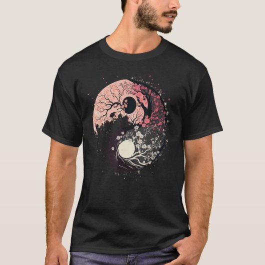 Cherry Blossom Taoism Yin Yang on Zen Taijitu Yin  T-shirt (Voorkant)