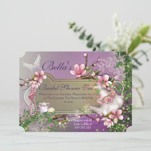 Cherry Blossom Tea Party Uitnodigingen (Staand voorkant)