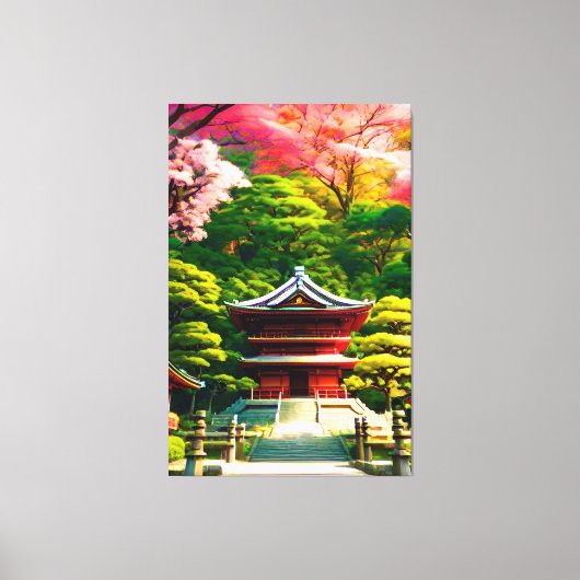 Cherry Blossom Temple Canvas Afdruk (Voorkant)