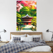 Cherry Blossom Temple Canvas Afdruk (Insitu (Slaapkamer))
