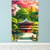 Cherry Blossom Temple Canvas Afdruk (Insitu (Houten vloer))