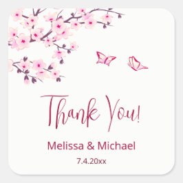 Cherry Blossom Thank You Wedding Favor   Vierkante Sticker