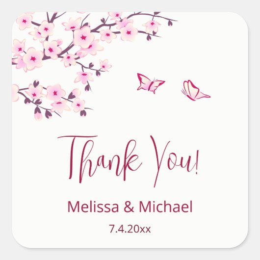 Cherry Blossom Thank You Wedding Favor   Vierkante Sticker (Voorkant)