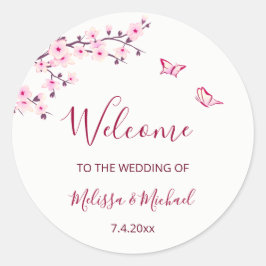 Cherry Blossom Thank You Wedding Welcome Ronde Sticker