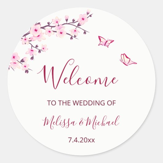 Cherry Blossom Thank You Wedding Welcome Ronde Sticker (Voorkant)