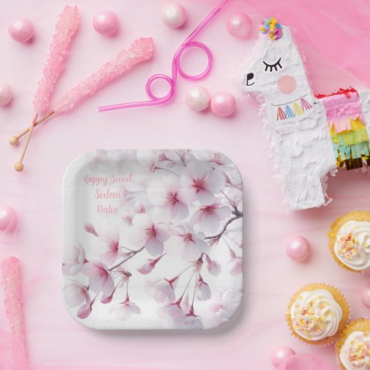 Cherry Blossom thema gepersonaliseerd Papieren Bordje (Feest)