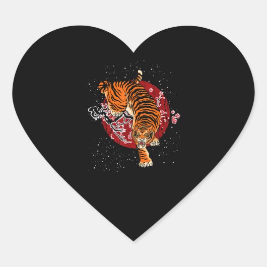 Cherry Blossom Tiger Hart Sticker (Voorkant)