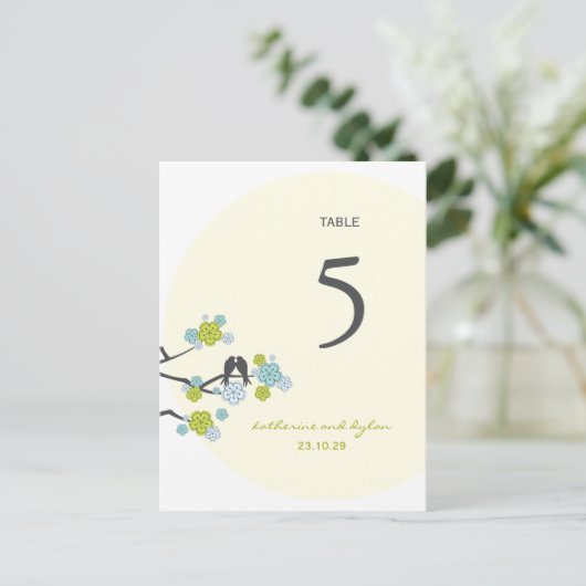 Cherry Blossom Tortelduifjes Weddenschappen Table Briefkaart (Staand voorkant)