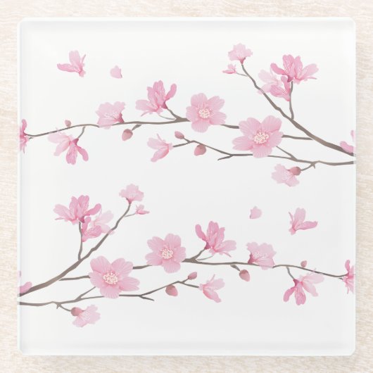 Cherry Blossom - Transparant Glazen Onderzetter (Voorkant)