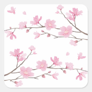 Cherry Blossom - Transparent-Background Vierkante Sticker