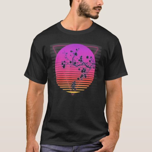 Cherry Blossom Tree Art Japanese Retro Vaporwave 8 T-shirt (Voorkant)