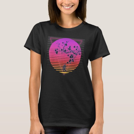 Cherry Blossom Tree Art Japanese Retro Vaporwave 8 T-shirt (Voorkant)