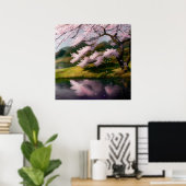 Cherry Blossom Tree at a Lake Poster (Thuiskantoor)