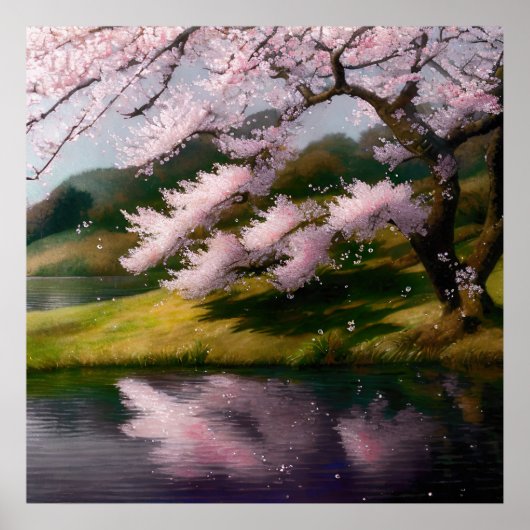 Cherry Blossom Tree at a Lake Poster (Voorkant)