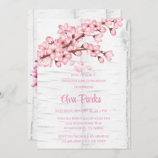 Cherry Blossom Tree Bark Bruidsmeisjes Luncheon Kaart (Voorkant / Achterkant)