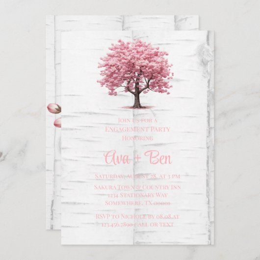 Cherry Blossom Tree Bark Engagement Party Kaart (Voorkant / Achterkant)