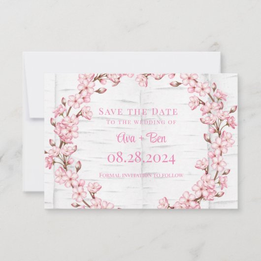 Cherry Blossom Tree Bark Save the Date Kaart (Voorkant)