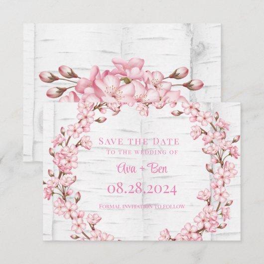 Cherry Blossom Tree Bark Save the Date Kaart (Voorkant / Achterkant)