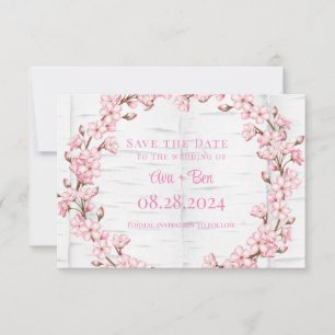 Cherry Blossom Tree Bark Save the Date Kaart