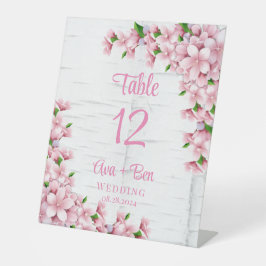 Cherry Blossom Tree Bark Trouwtafel Nummer Reclamebord Met Voetstuk