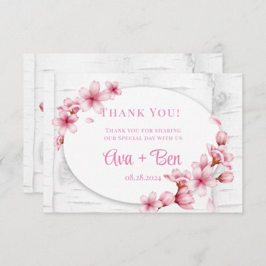 Cherry Blossom Tree Bark Wedding Bedankkaart (Voorkant / Achterkant)