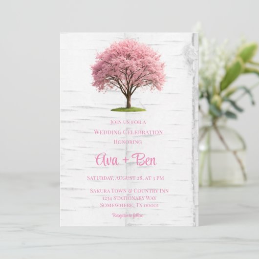 Cherry Blossom Tree Bark Wedding Celebration Kaart (Staand voorkant)