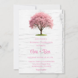 Cherry Blossom Tree Bark Wedding Celebration Kaart