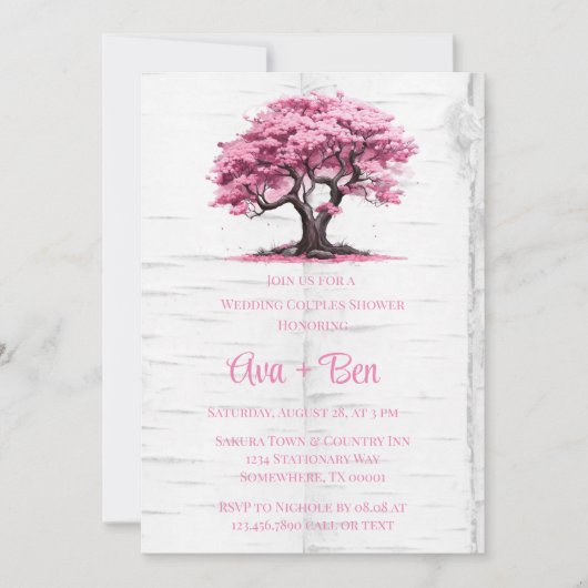 Cherry Blossom Tree Bark Wedding Couples Douche Kaart (Voorkant)