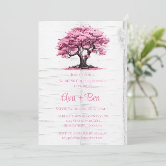 Cherry Blossom Tree Bark Wedding Couples Douche Kaart (Staand voorkant)
