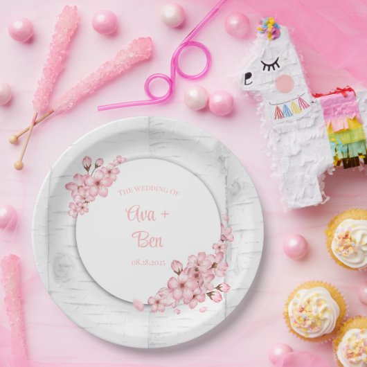 Cherry Blossom Tree Bark Wedding Papieren Bordje (Feest)
