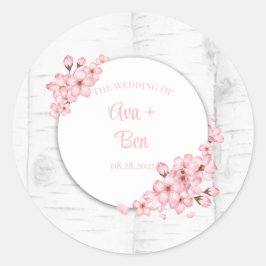 Cherry Blossom Tree Bark Wedding Ronde Sticker