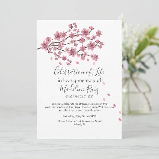 Cherry Blossom Tree Blush Celebration of Life Kaart (Staand voorkant)