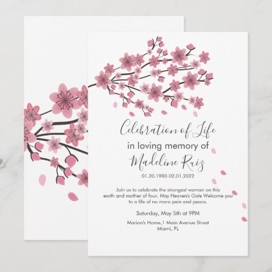 Cherry Blossom Tree Blush Celebration of Life Kaart (Voorkant / Achterkant)