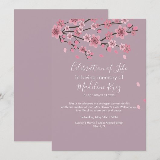 Cherry Blossom Tree Blush Celebration of Life Kaart (Voorkant / Achterkant)