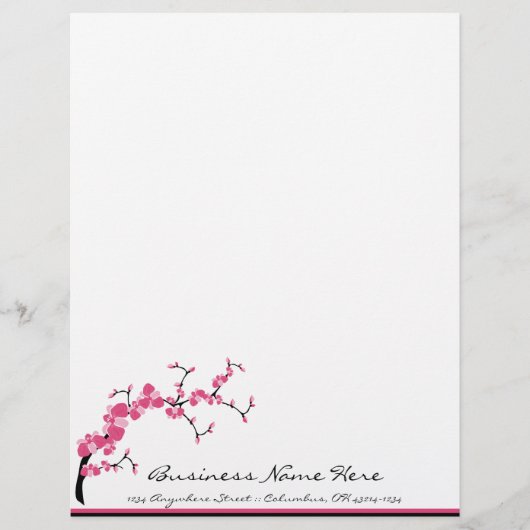 Cherry Blossom Tree Branch Letterhead Design 1 Gepersonaliseerd Briefhoofd (Voorkant)