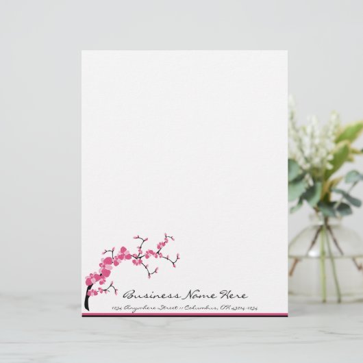 Cherry Blossom Tree Branch Letterhead Design 1 Gepersonaliseerd Briefhoofd (Staand voorkant)