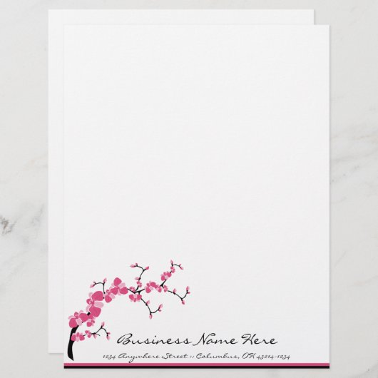 Cherry Blossom Tree Branch Letterhead Design 1 Gepersonaliseerd Briefhoofd (Voorkant / Achterkant)