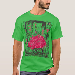 Cherry Blossom Tree City Sakura Anime Graphic Art T-shirt