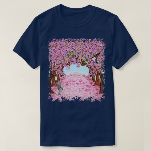 Cherry Blossom Tree Japans Sakura Hummingbird W T-shirt (Design voorkant)