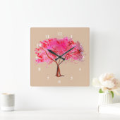 Cherry Blossom tree modern florale waterverf art Vierkante Klok (Huis)