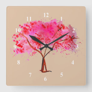 Cherry Blossom tree modern florale waterverf art Vierkante Klok