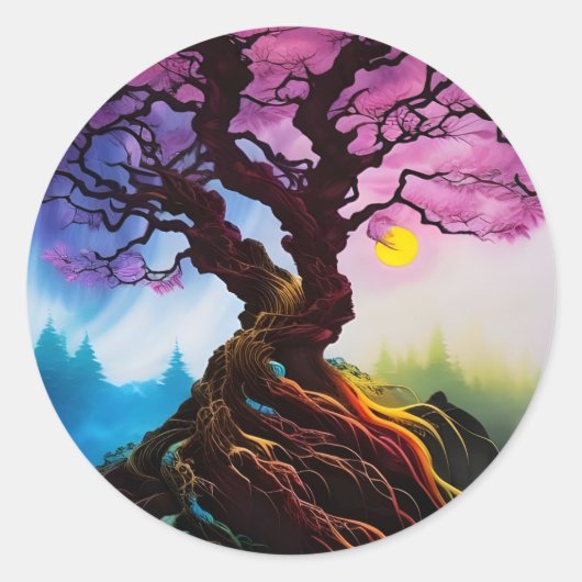 Cherry Blossom Tree of life Ronde Sticker (Voorkant)