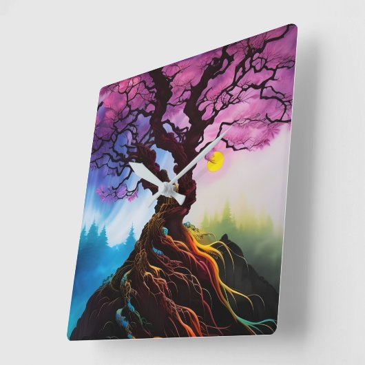 Cherry Blossom Tree of life Vierkante Klok (Hoek)