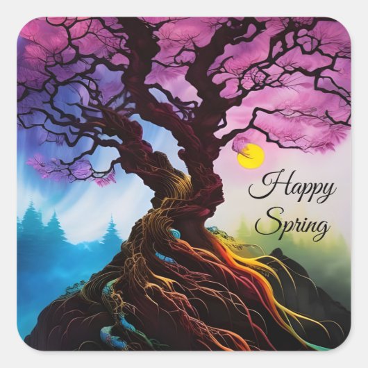 Cherry Blossom Tree of life Vierkante Sticker (Voorkant)