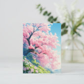 Cherry Blossom Tree on Sunny Green Hillside Briefkaart (Staand voorkant)