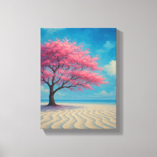 Cherry Blossom Tree op Sandy Seashore Canvas Afdruk