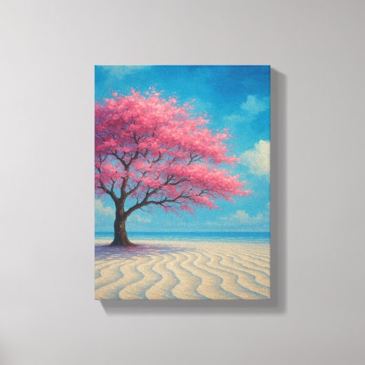 Cherry Blossom Tree op Sandy Seashore Canvas Afdruk (Voorkant)